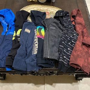 Lot 7 pieces outdoor hoodies Columbia Patagonia Hurley Champion Navy boys S 6 7